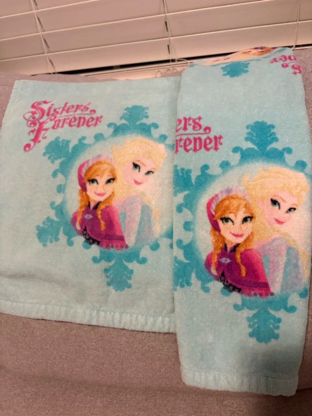 Disney Frozen Aqua and Pink 'Sisters Forever' Anna & Elsa Hand Towels